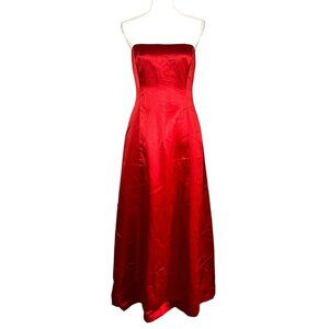 Vtg 90s Nicole Miller Red Strapless Satin Gown Maxi Dress Med Formal Bridesmaid